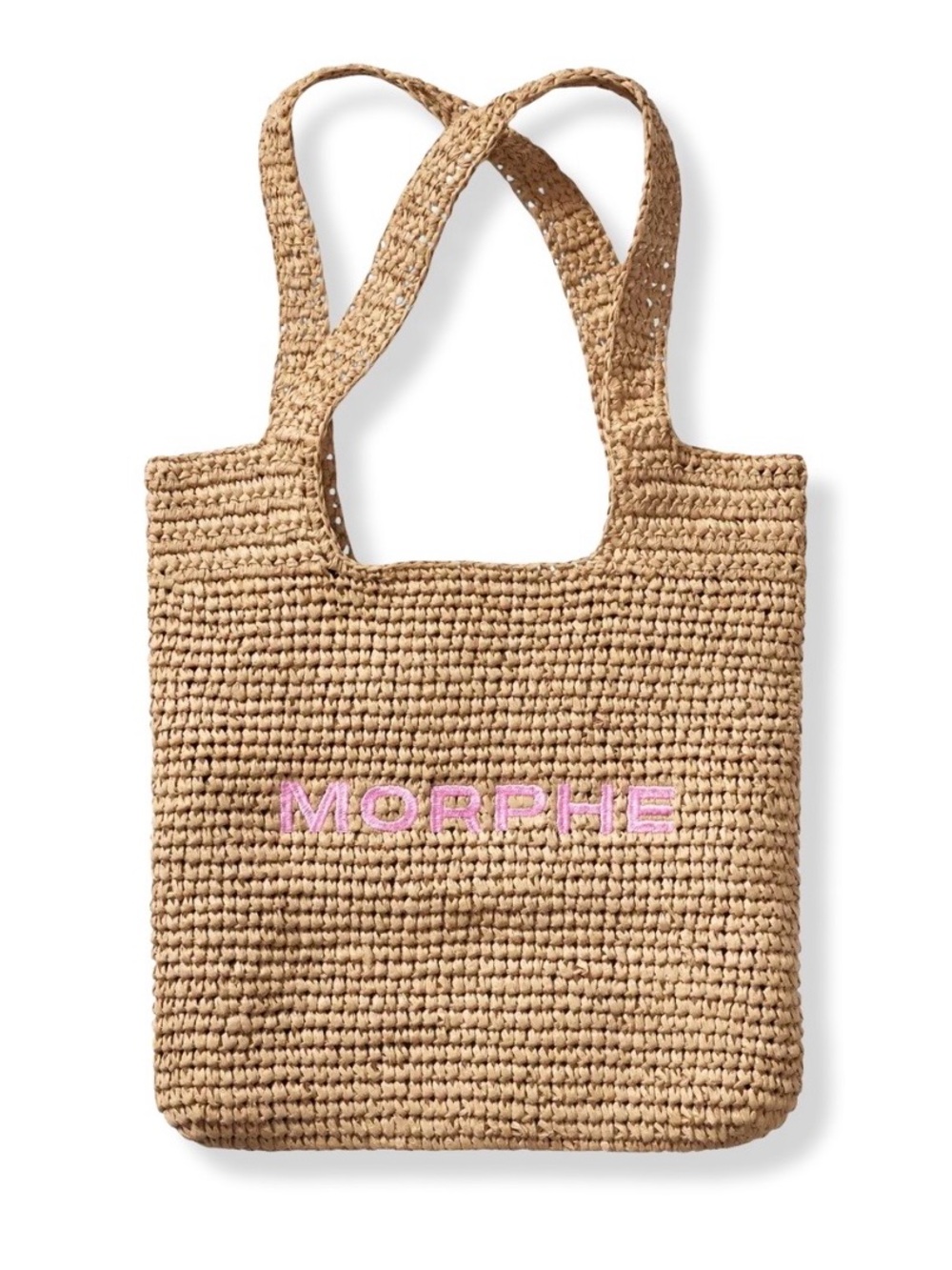 MORPHE TOTE BAG LIMITED EDITION Natural Straw Tote Bag with Pink Logo